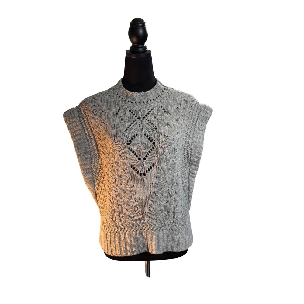 Veronica Beard Pinkett Gray Mélange Pointelle Mock Neck Sweater Vest Womens L - Picture 5 of 16